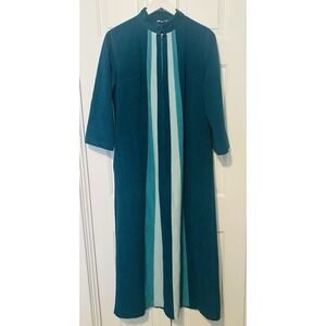 VTG JC Penney Green‎ Middle Stripe Velour Robe Housecoat Sz 12 Zip DD02